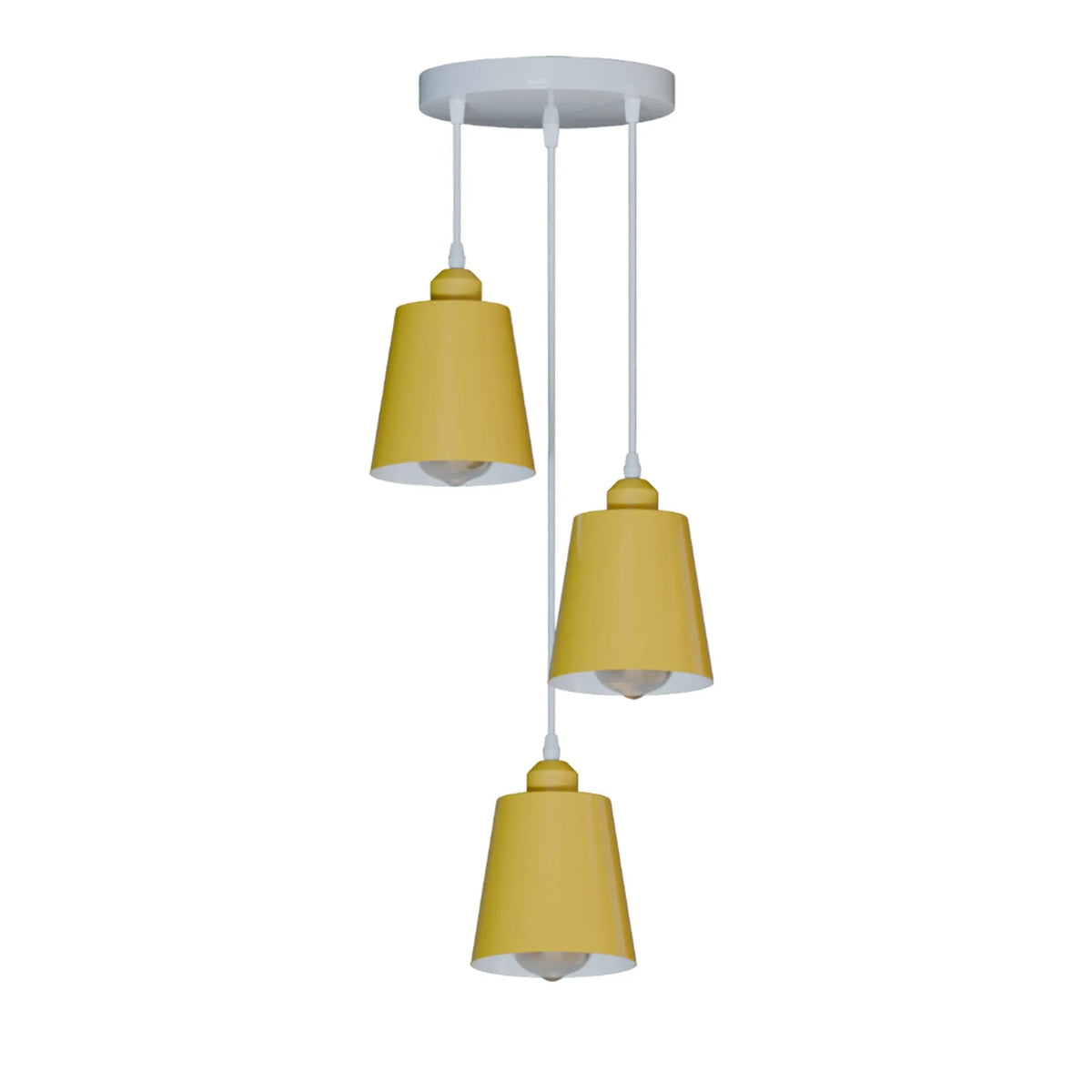 3-Light Pendant – Retro Metal Shades or White Cages, E27 - Yellow, Retro Small 15 cm Yellow, Without Bulb