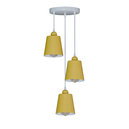 3-Light Pendant – Retro Metal Shades or White Cages, E27 - Yellow, Retro Small 15 cm Yellow, Without Bulb