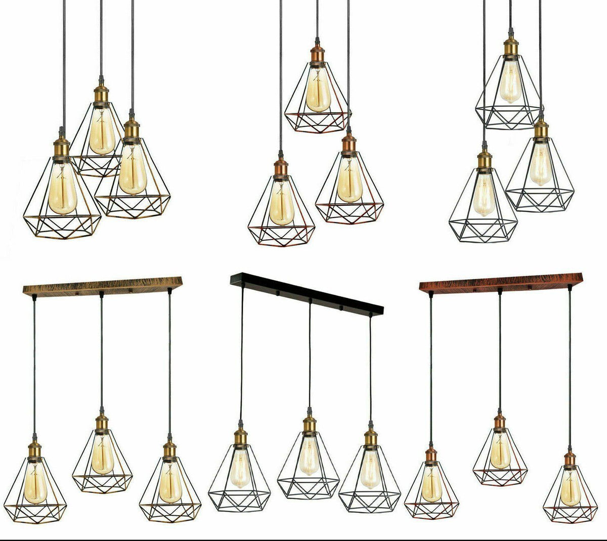 3-Light Wire Cage Pendant Cluster – Round Plate or Bar, E27 - photo 8