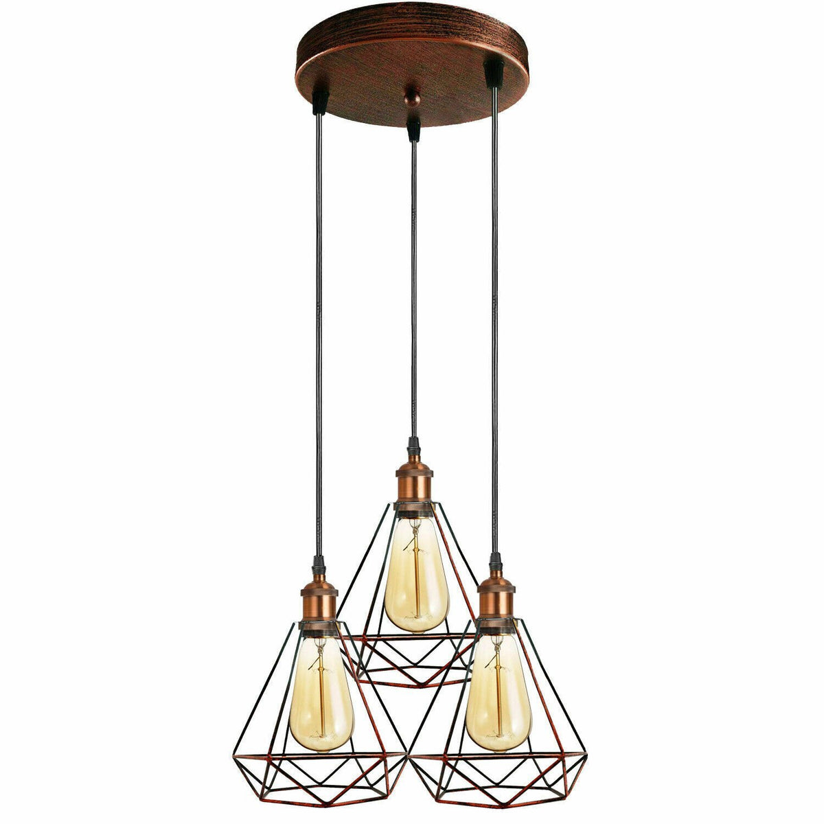 3-Light Wire Cage Pendant Cluster – Round Plate or Bar, E27 - photo 9