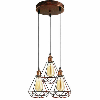 3-Light Wire Cage Pendant Cluster – Round Plate or Bar, E27 - photo 9