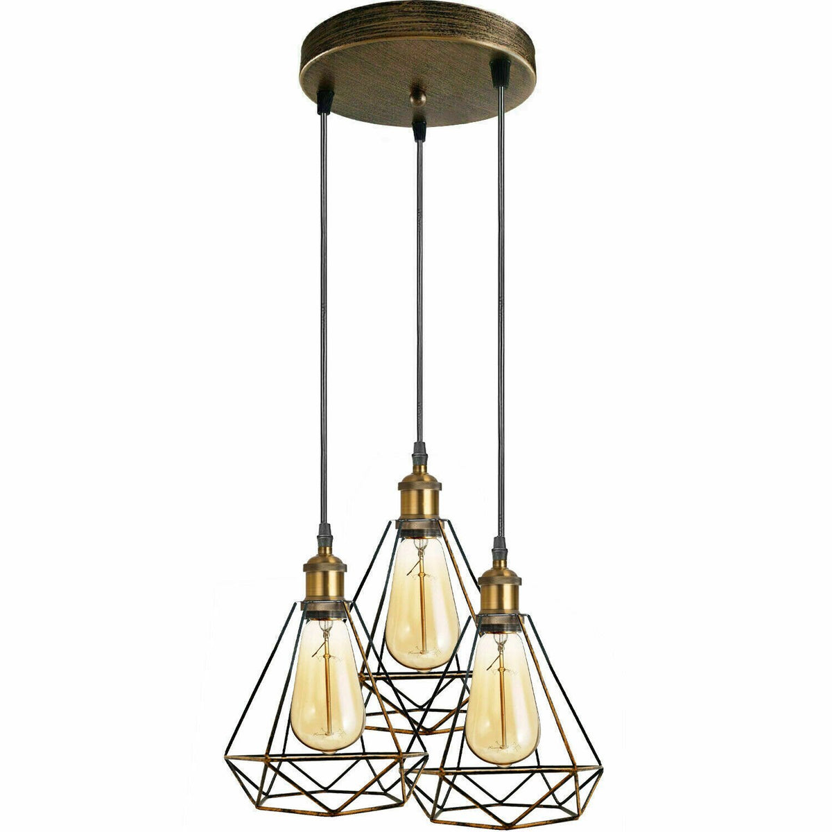3-Light Wire Cage Pendant Cluster – Round Plate or Bar, E27 - photo 10