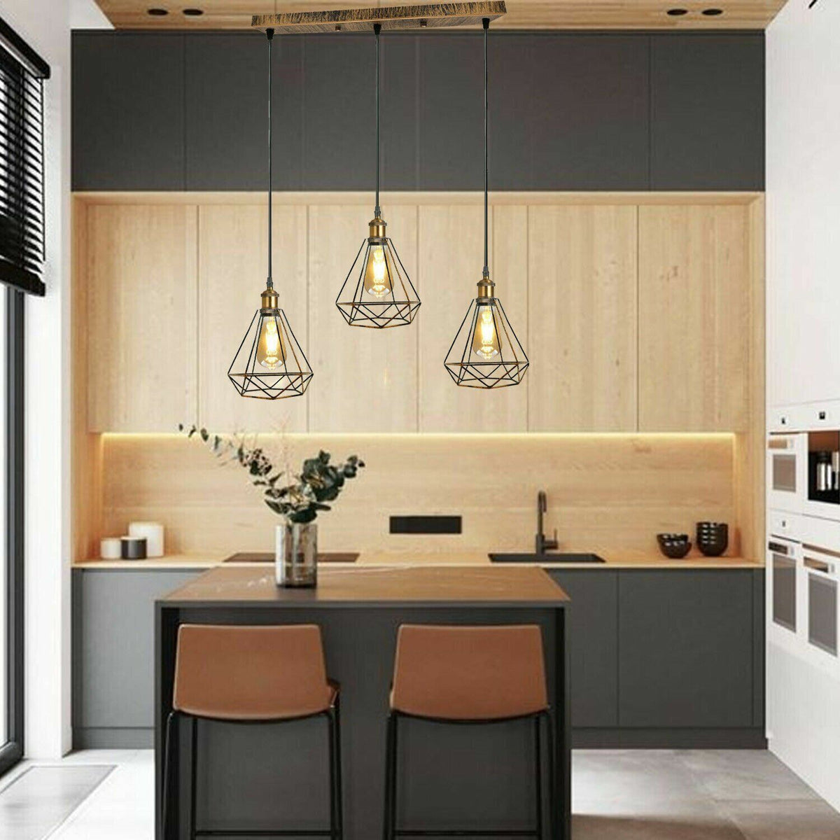 3-Light Wire Cage Pendant Cluster – Round Plate or Bar, E27 - photo 2