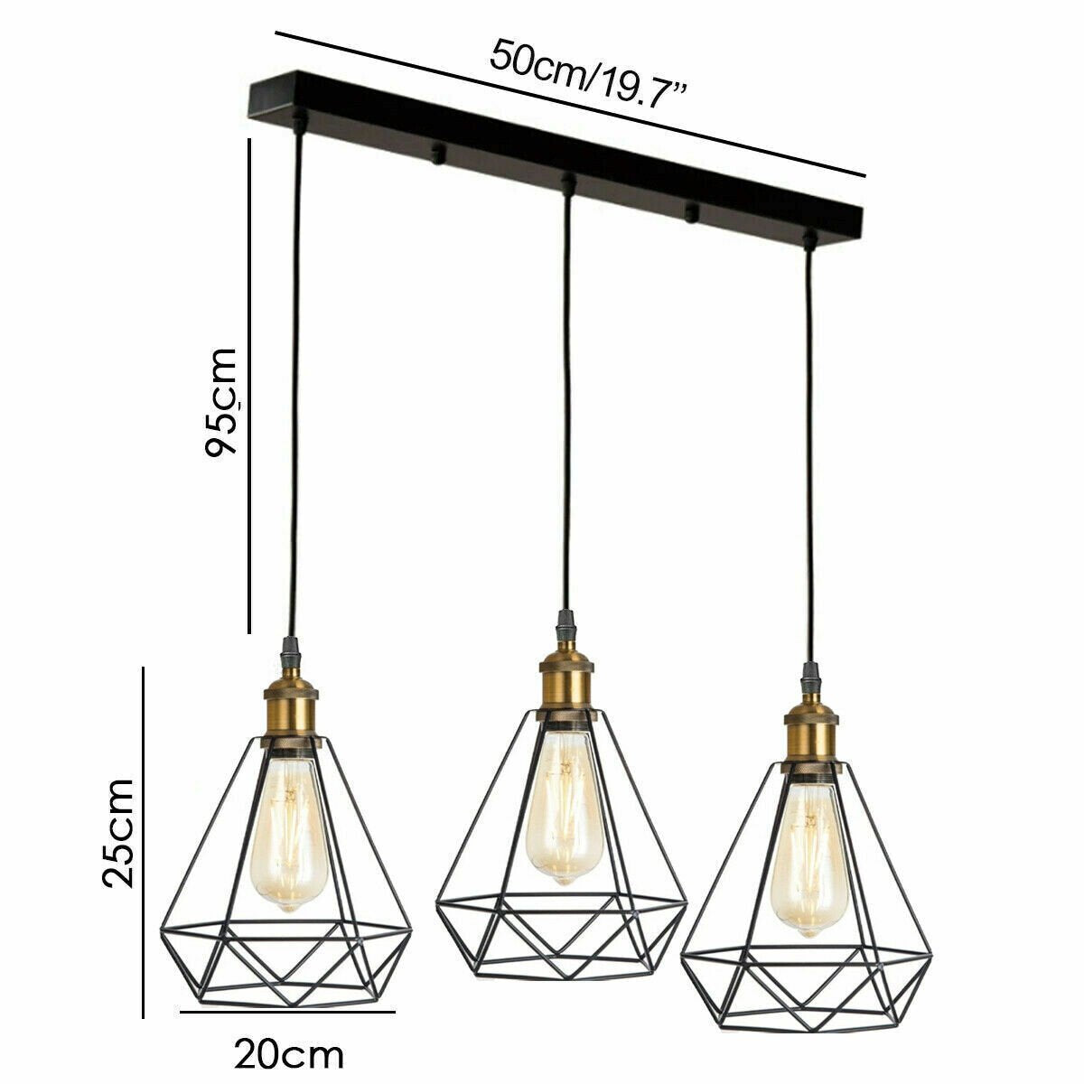 3-Light Wire Cage Pendant Cluster – Round Plate or Bar, E27 - photo 3
