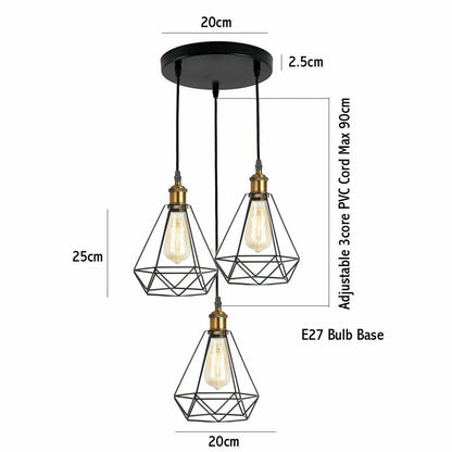 3-Light Wire Cage Pendant Cluster – Round Plate or Bar, E27 - photo 5