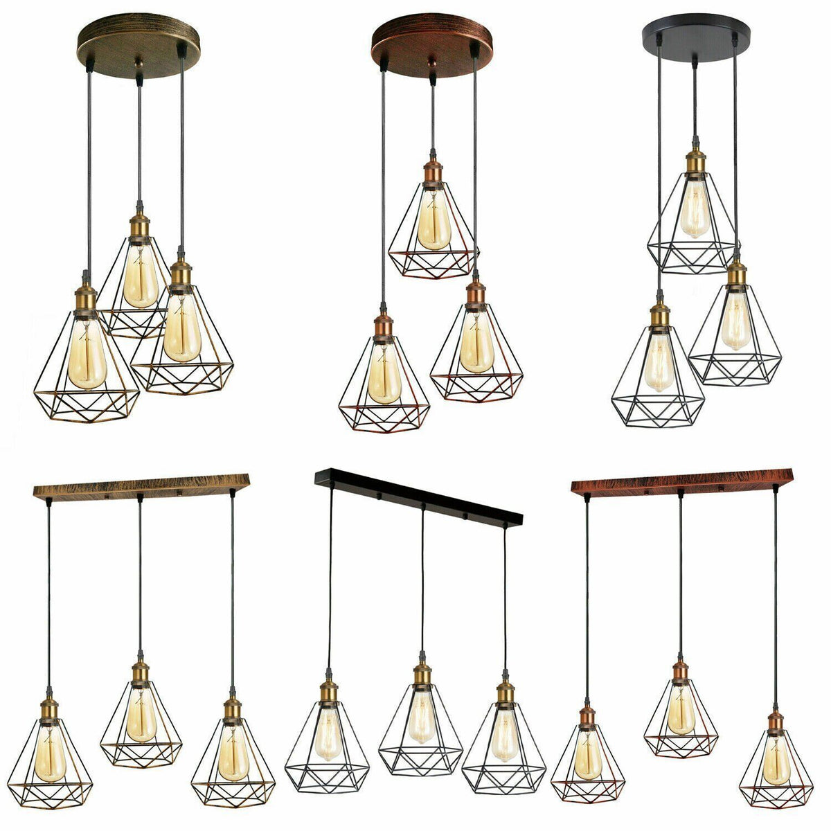 3-Light Wire Cage Pendant Cluster – Round Plate or Bar, E27 - photo 6