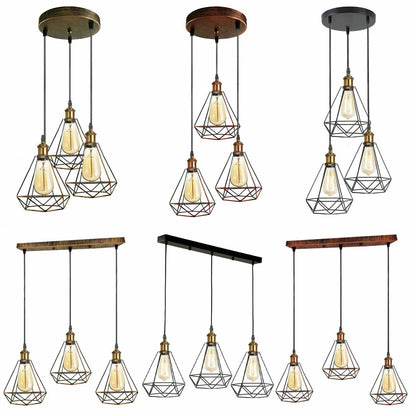 3-Light Wire Cage Pendant Cluster – Round Plate or Bar, E27 - photo 6