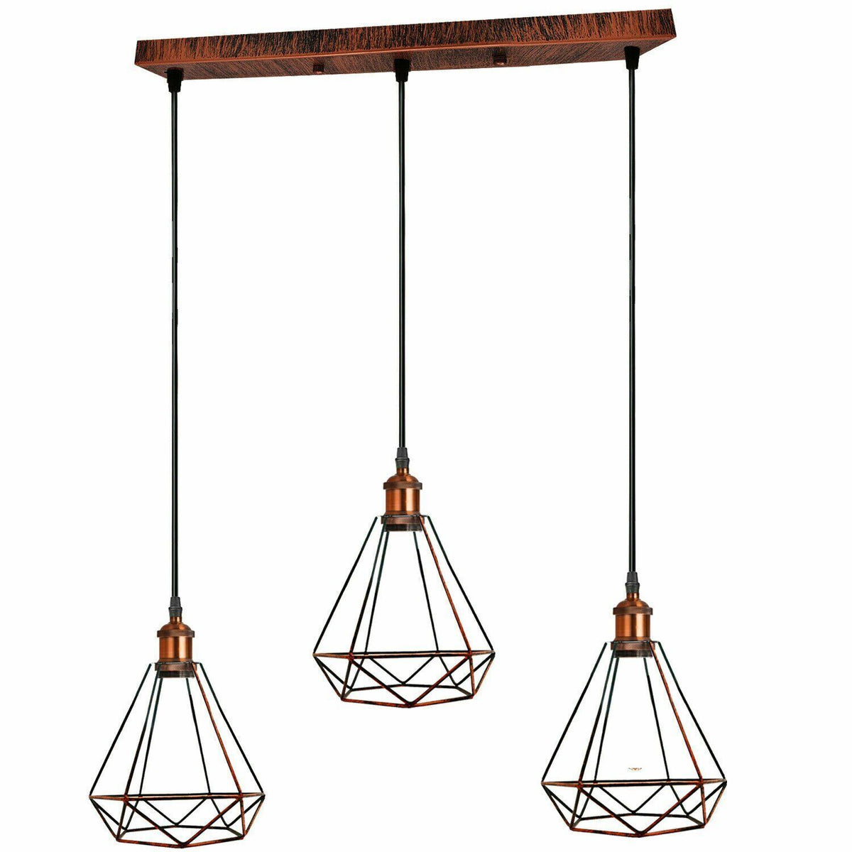 3-Light Wire Cage Pendant Cluster – Round Plate or Bar, E27 - photo 7
