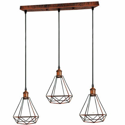 3-Light Wire Cage Pendant Cluster – Round Plate or Bar, E27 - photo 7