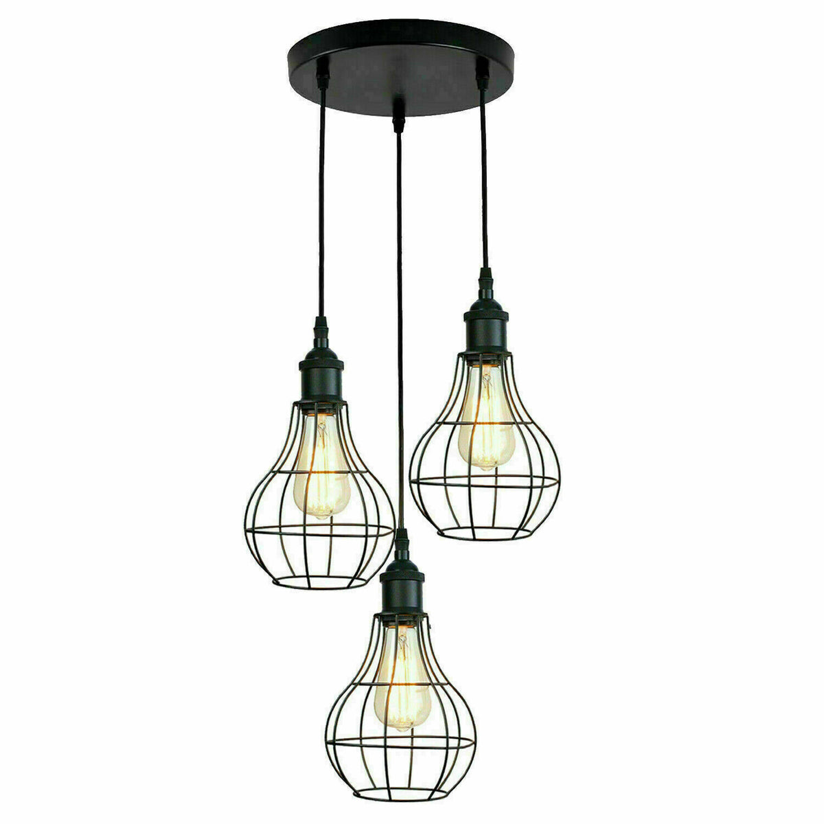 3-Light Wire Cage Pendant Cluster – Round Plate or Bar, E27 - photo 39