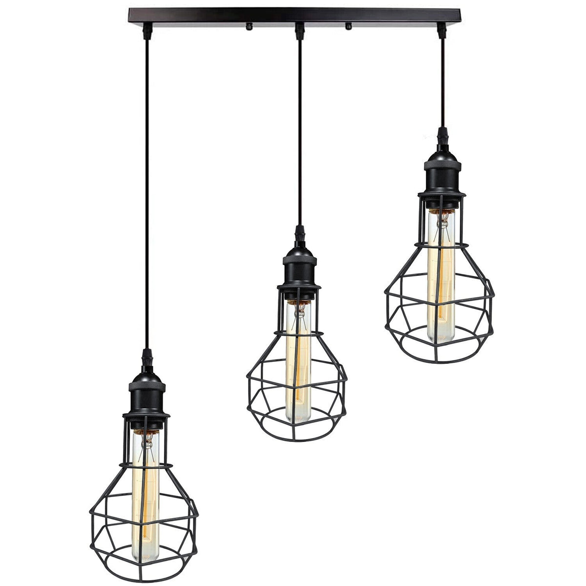 3-Light Wire Cage Pendant Cluster – Round Plate or Bar, E27 - photo 36