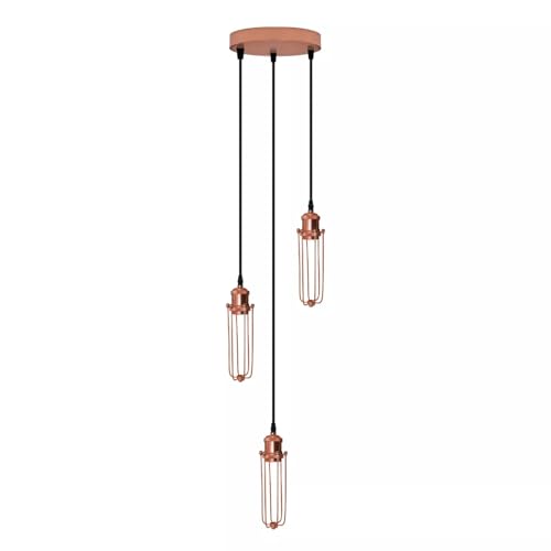 3-Light Wire Cage Pendant Cluster – Round Plate or Bar, E27 - photo 19