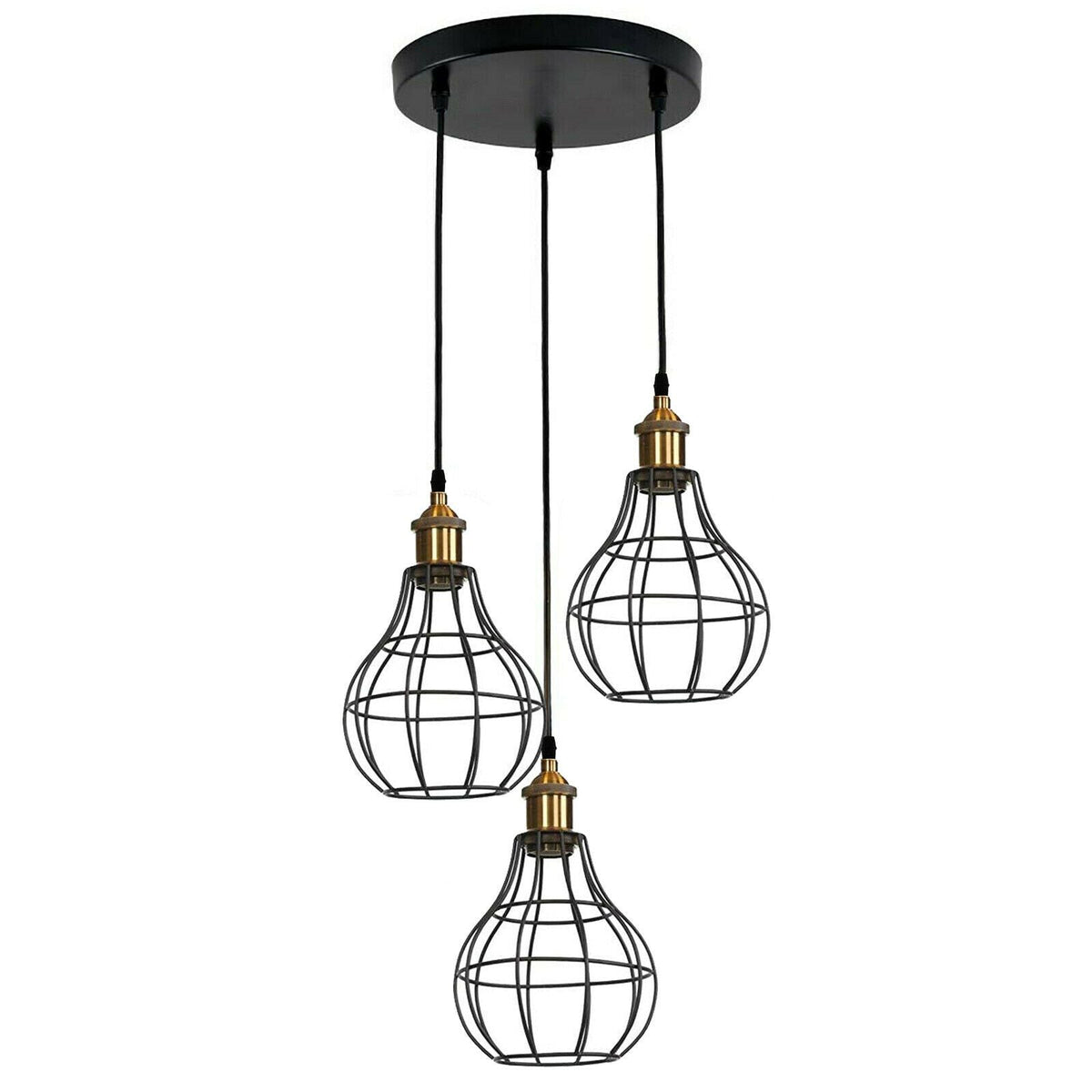 3-Light Wire Cage Pendant Cluster – Round Plate or Bar, E27 - photo 26