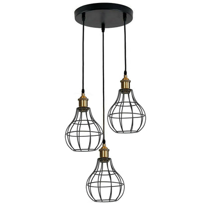 3-Light Wire Cage Pendant Cluster – Round Plate or Bar, E27 - photo 26