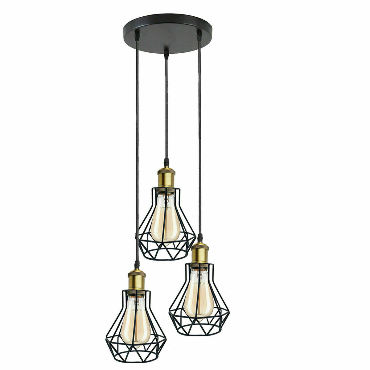 3-Light Wire Cage Pendant Cluster – Round Plate or Bar, E27 - photo 40