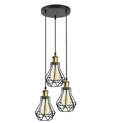 3-Light Wire Cage Pendant Cluster – Round Plate or Bar, E27 - photo 40
