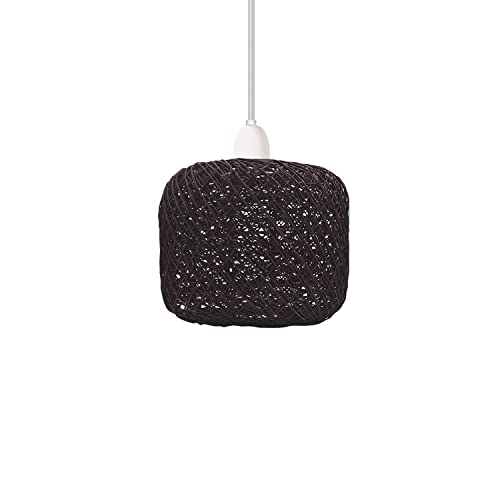 3-Light Wire Cage Pendant Cluster – Round Plate or Bar, E27 - Yellow Brass, Woven Ball Brown, Bar, Without Bulb