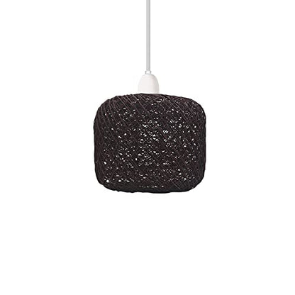 3-Light Wire Cage Pendant Cluster – Round Plate or Bar, E27 - Yellow Brass, Woven Ball Brown, Bar, Without Bulb