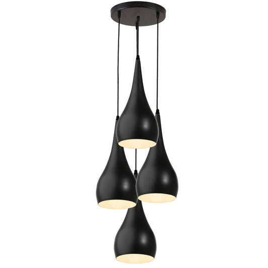 4-Light Teardrop Cluster Pendant – Black Metal Shades, E27