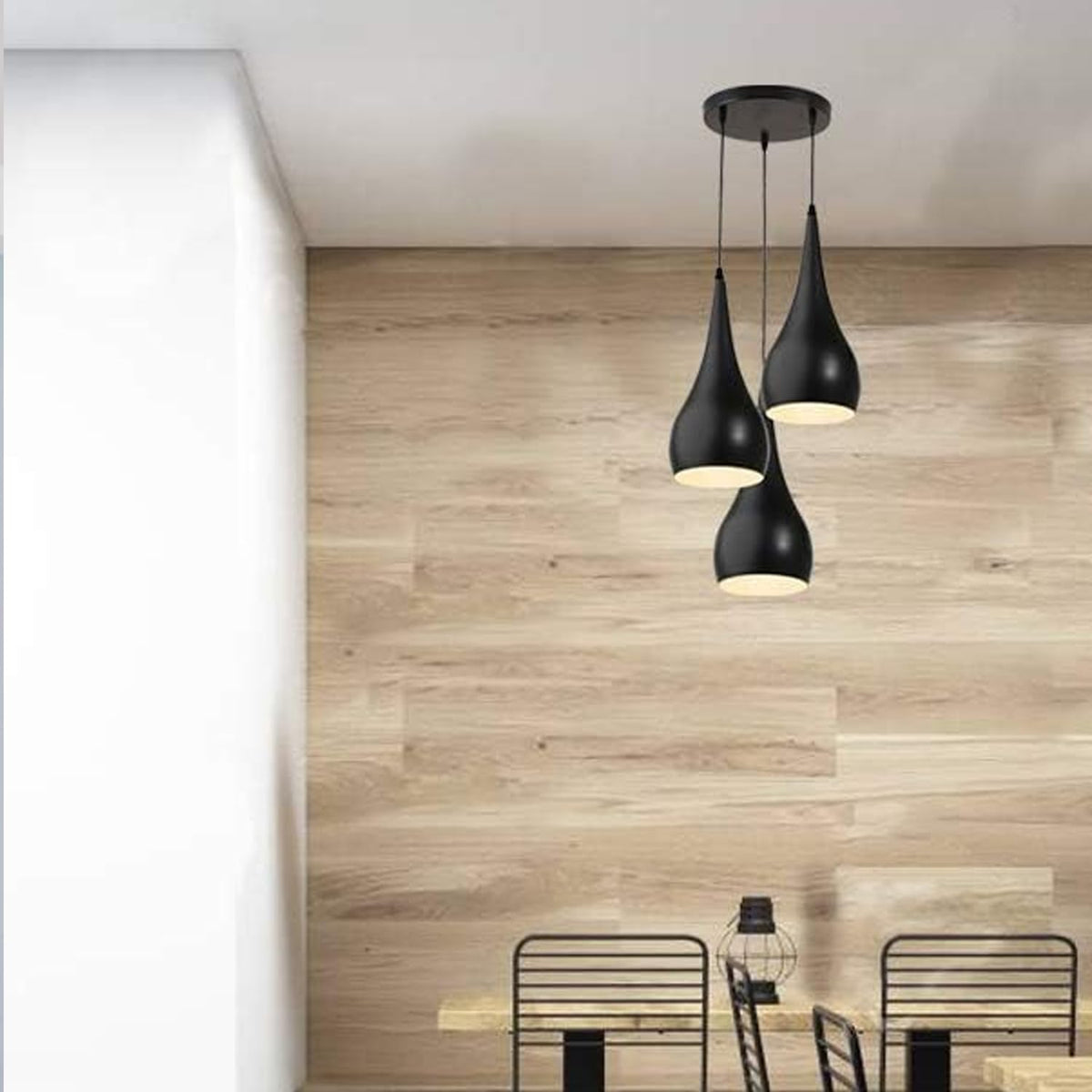 3 Light Teardrop Cluster Pendant – Round Plate, 9 Colours, E27 - photo 10