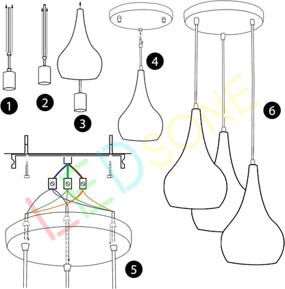 3 Light Teardrop Cluster Pendant – Round Plate, 9 Colours, E27 - photo 11