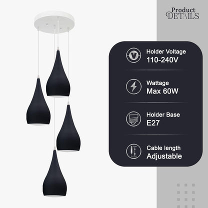 3 Light Teardrop Cluster Pendant – Round Plate, 9 Colours, E27 - photo 5