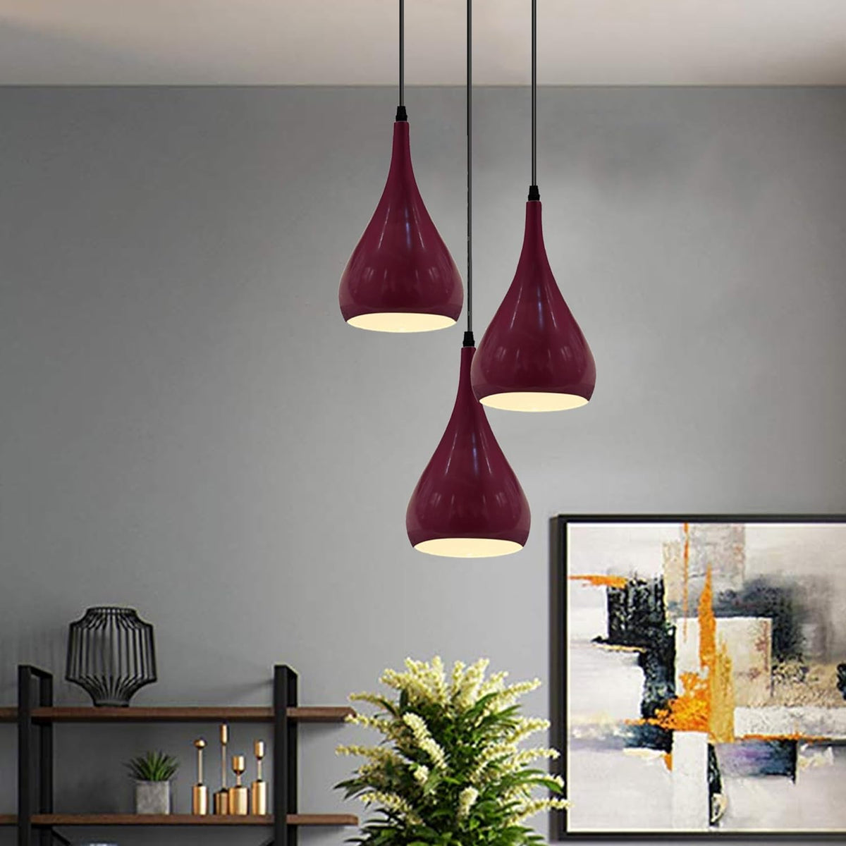 3 Light Teardrop Cluster Pendant – Round Plate, 9 Colours, E27 - photo 7