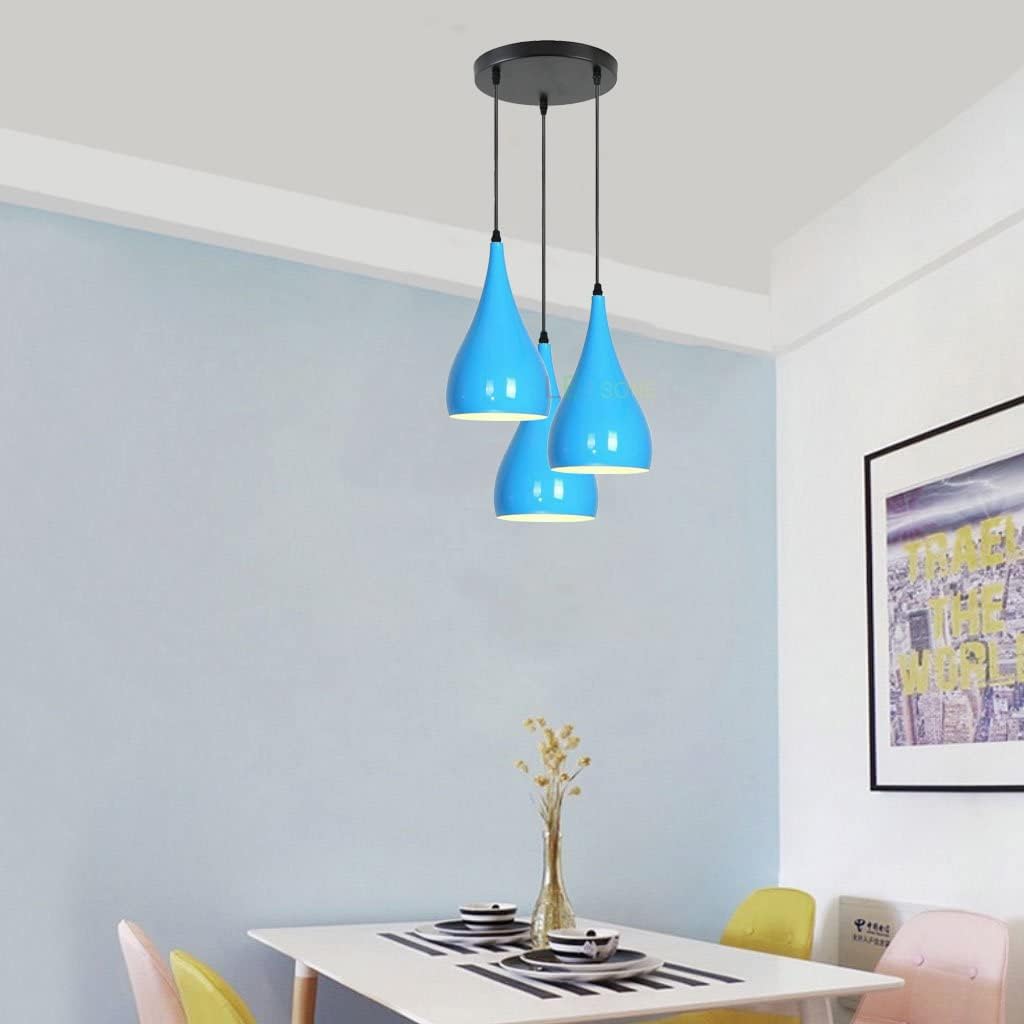 3 Light Teardrop Cluster Pendant – Round Plate, 9 Colours, E27 - photo 9