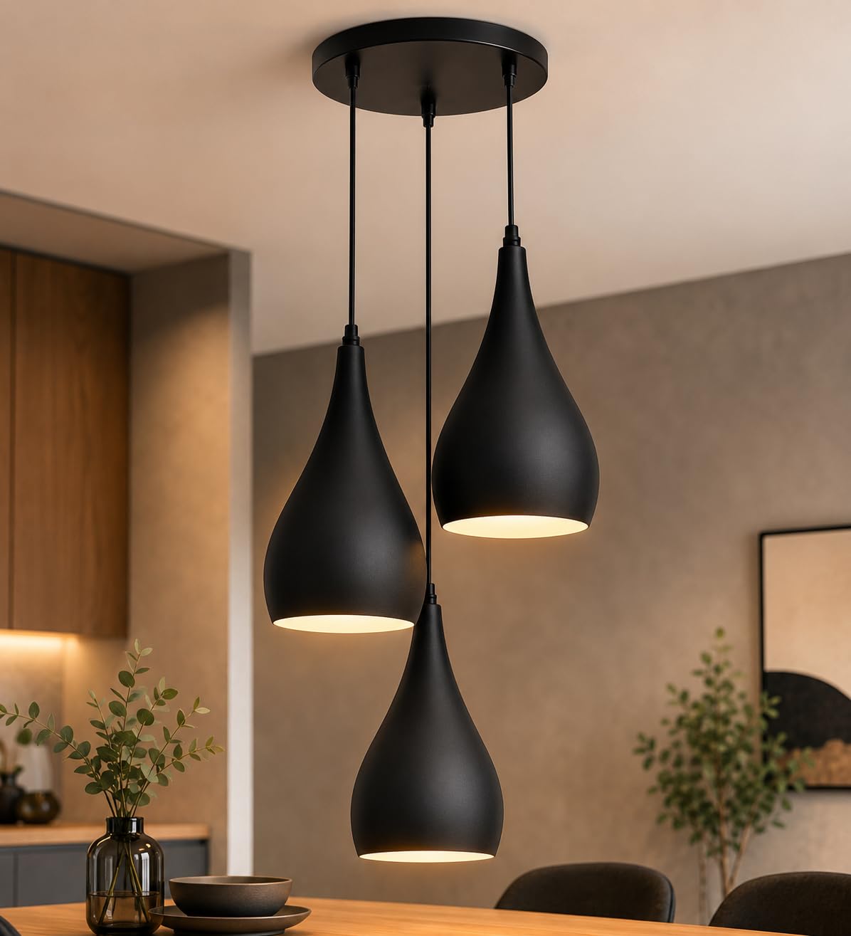 3 Light Teardrop Cluster Pendant – Round Plate, 9 Colours, E27 - photo 20