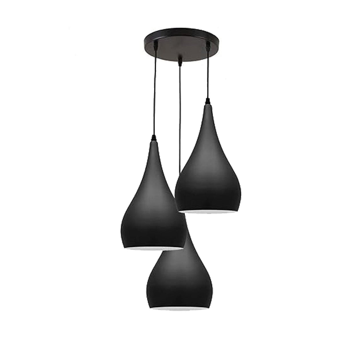 3 Light Teardrop Cluster Pendant – Round Plate, 9 Colours, E27 - Black, 3 Teardrops Black, Without Bulb