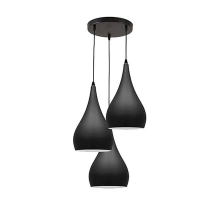 3 Light Teardrop Cluster Pendant – Round Plate, 9 Colours, E27 - Black, 3 Teardrops Black, Without Bulb