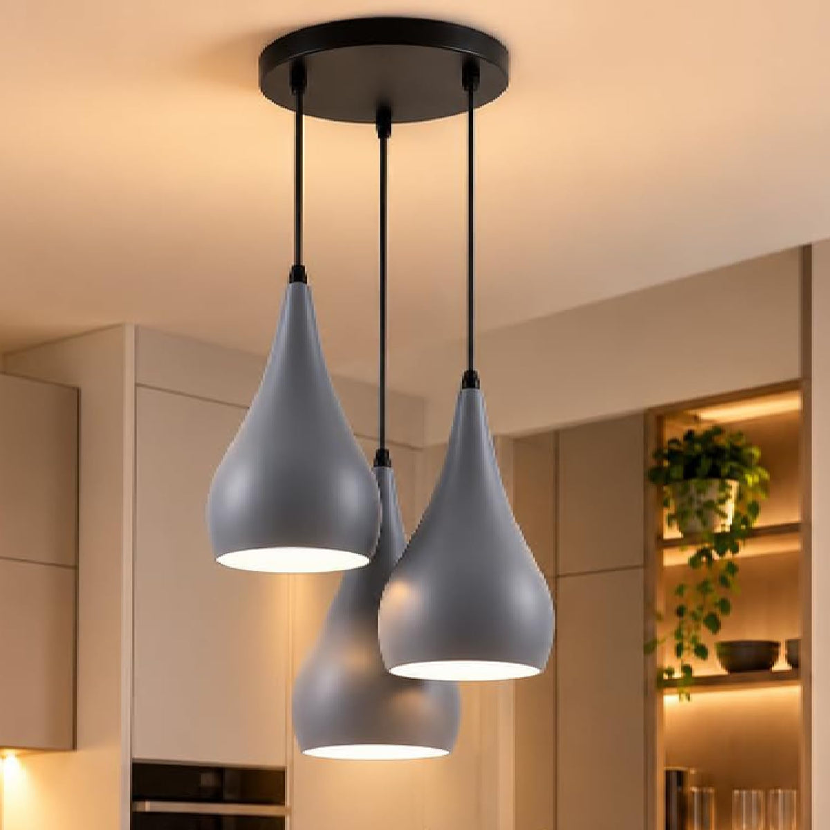 3 Light Teardrop Cluster Pendant – Round Plate, 9 Colours, E27 - photo 22