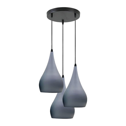 3 Light Teardrop Cluster Pendant – Round Plate, 9 Colours, E27 - Black, 3 Teardrops Grey, Without Bulb