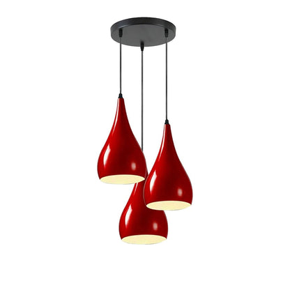 3 Light Teardrop Cluster Pendant – Round Plate, 9 Colours, E27 - Black, 3 Teardrops Red, Without Bulb