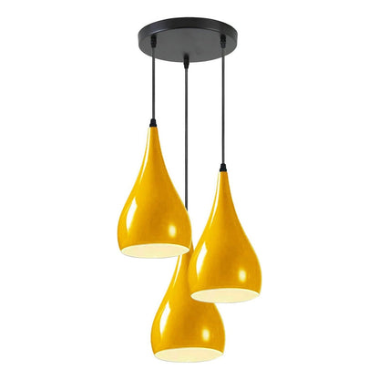 3 Light Teardrop Cluster Pendant – Round Plate, 9 Colours, E27 - Black, 3 Teardrops Yellow, Without Bulb