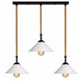 3-Light Hemp Rope Pendant Bar – Flat Cone Shades, Black or White - Black, Flat Cone 22 cm White, Without Bulb