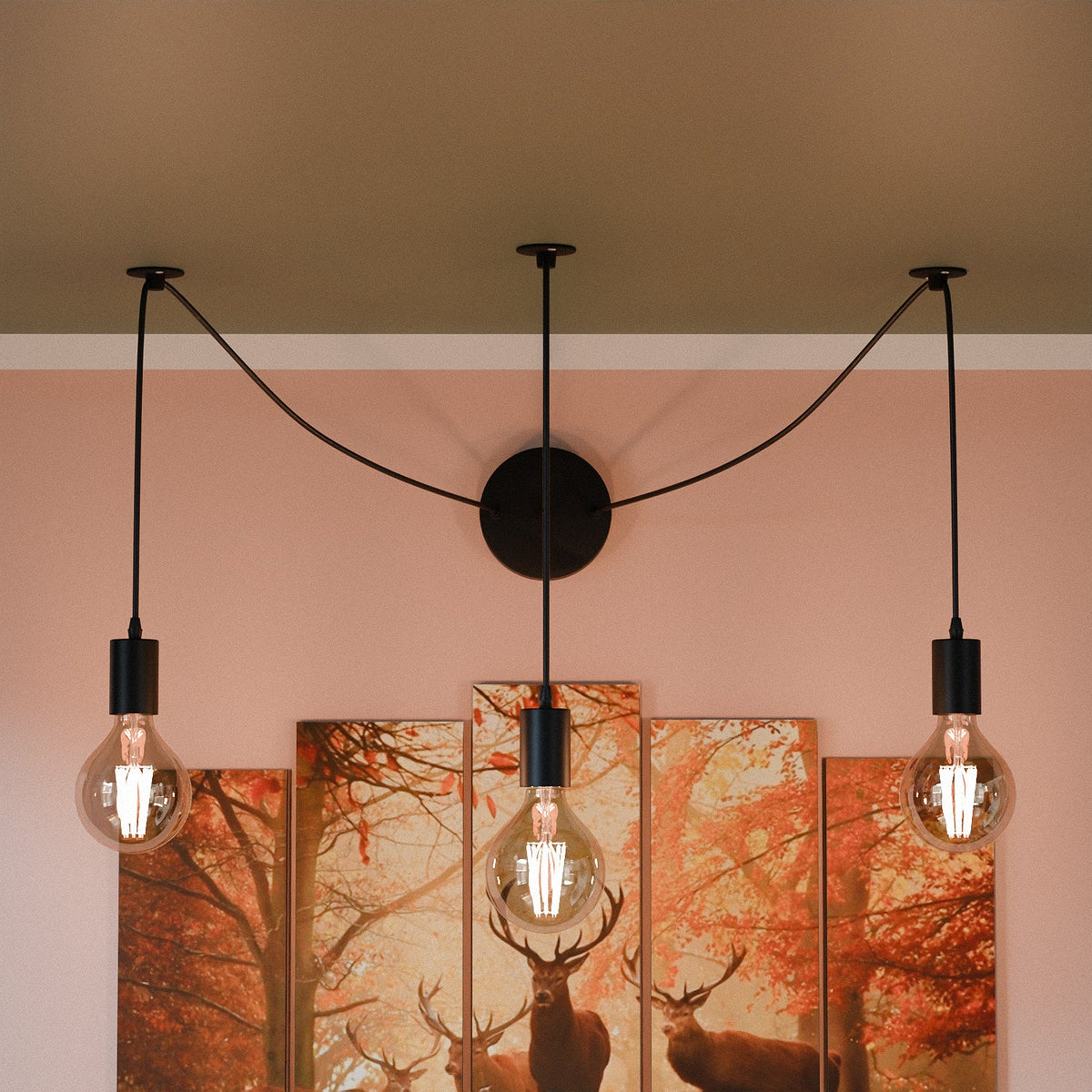 3 Light Spider Pendant – 1.5 m Swag Cables, Black, E27 - photo 3