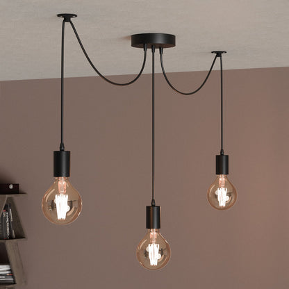3 Light Spider Pendant – 1.5 m Swag Cables, Black, E27 - photo 4