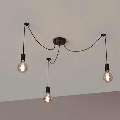 3 Light Spider Pendant – 1.5 m Swag Cables, Black, E27 - Black, No Shade, Without Bulb