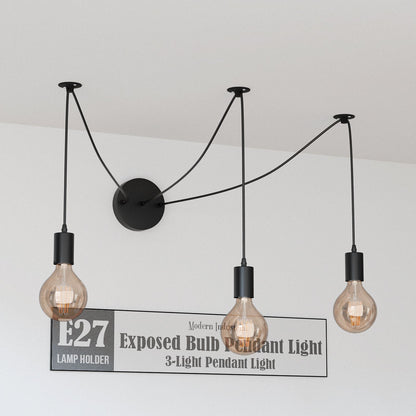 3 Light Spider Pendant – 1.5 m Swag Cables, Black, E27
