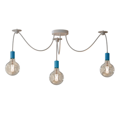 3-Way Spider Pendant Light – Adjustable Cables, E27, 6 Colours - Blue, No Shade 120 mm Rose Hook, Without Bulb