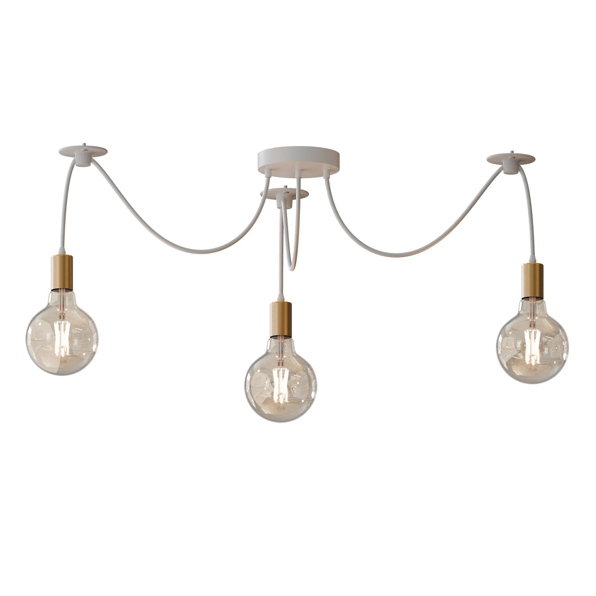 3-Way Spider Pendant Light – Adjustable Cables, E27, 6 Colours - Gold, No Shade, G95 LED Bulb 4W