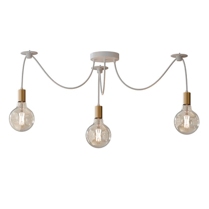 3-Way Spider Pendant Light – Adjustable Cables, E27, 6 Colours - Gold, No Shade, G95 LED Bulb 4W