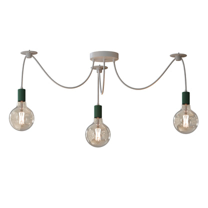 3-Way Spider Pendant Light – Adjustable Cables, E27, 6 Colours - Green, No Shade 120 mm Rose Hook, Without Bulb