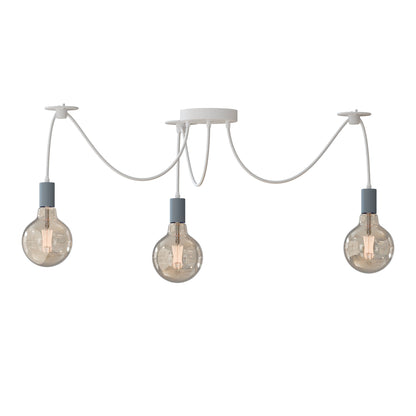 3-Way Spider Pendant Light – Adjustable Cables, E27, 6 Colours - Grey, No Shade, G95 LED Bulb 4W