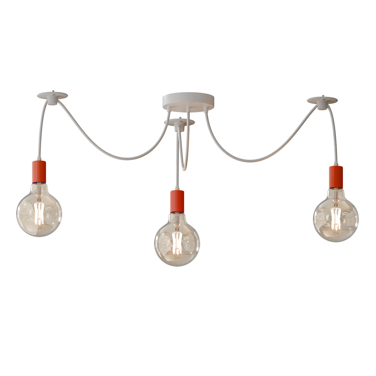 3-Way Spider Pendant Light – Adjustable Cables, E27, 6 Colours - Orange, No Shade 120 mm Rose Hook, Without Bulb