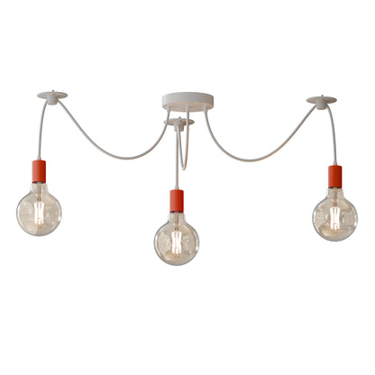 3-Way Spider Pendant Light – Adjustable Cables, E27, 6 Colours - Orange, No Shade 120 mm Rose Hook, Without Bulb
