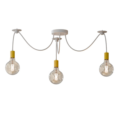 3-Way Spider Pendant Light – Adjustable Cables, E27, 6 Colours - Yellow, No Shade 120 mm Rose Hook, Without Bulb