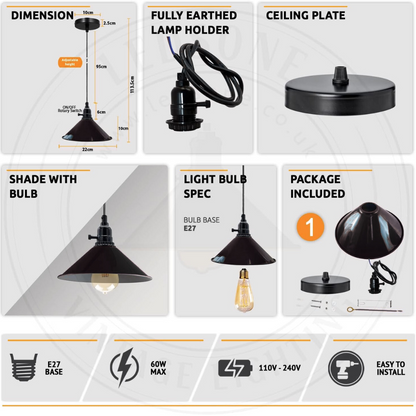 Switched Pendant Light – E27 Holder with On/Off Switch, 35 Shades - photo 3