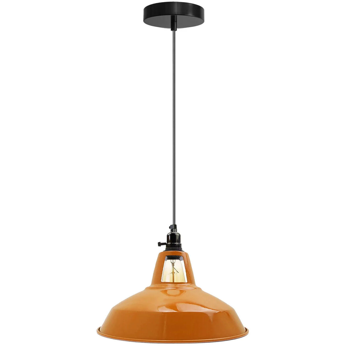 Switched Pendant Light – E27 Holder with On/Off Switch, 35 Shades - Black, Barn Slotted 30 cm Orange, Without Bulb